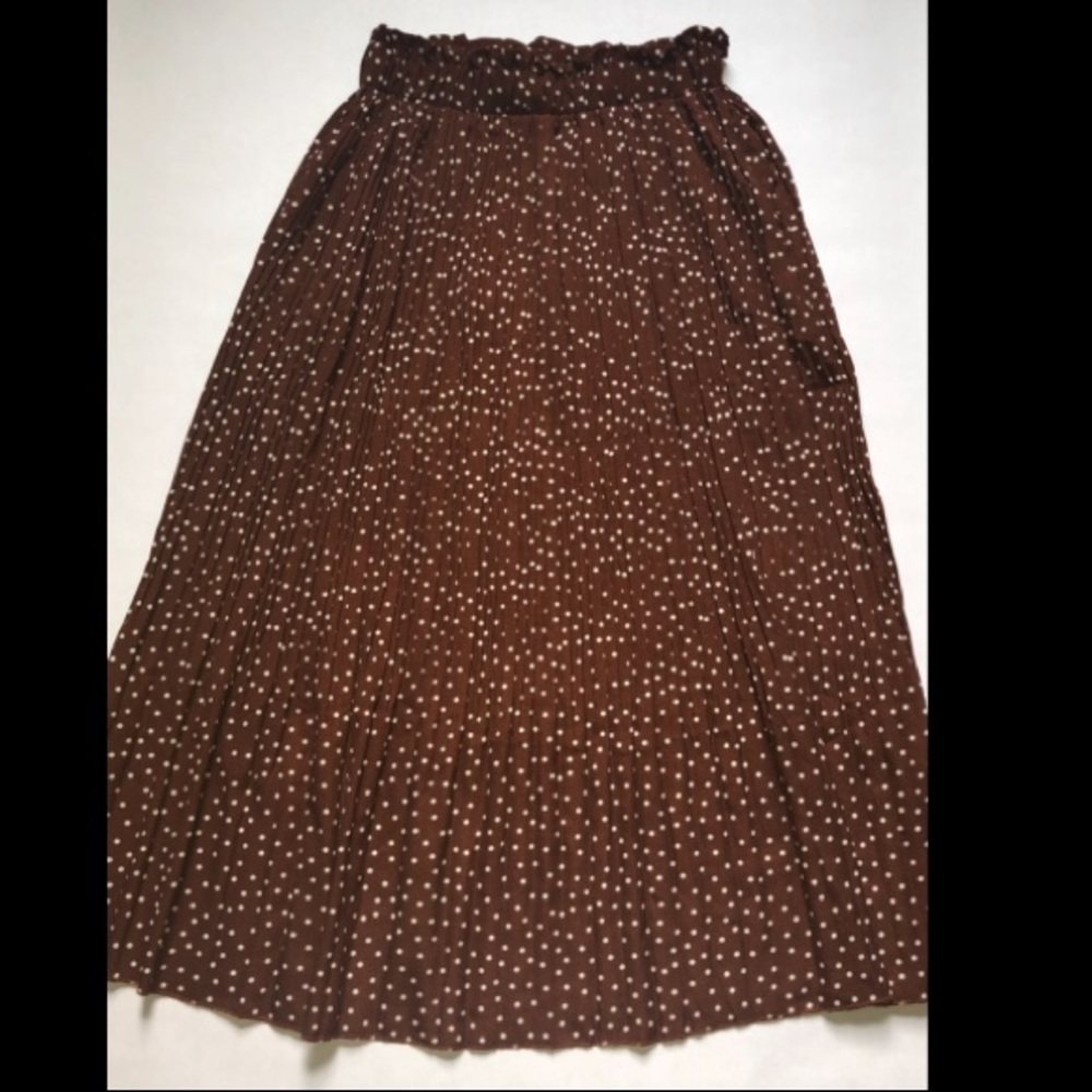 Exlura High Waist Polka Dot Pleated Skirt Midi Swing with Pockets Small